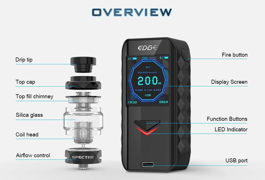 Digiflavor Edge 200W TC Kit Features 6