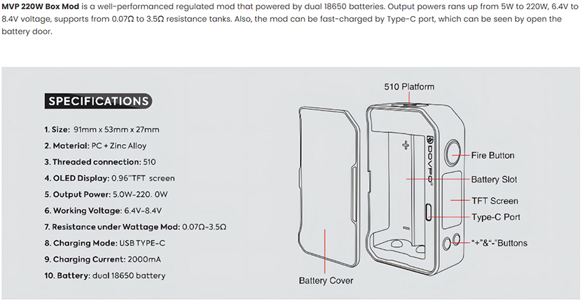 DOVPO MVP Box Mod Specification