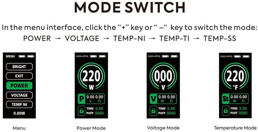 DOVPO MVP 220W Kit Modes