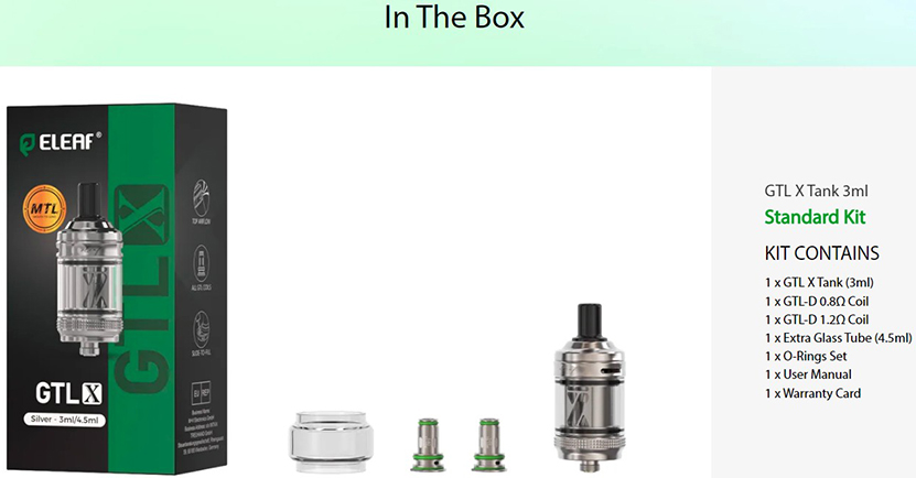 Eleaf GTL X Tank Packing List
