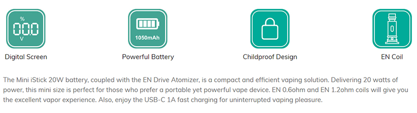 Eleaf Mini iStick 20W Kit with EN Drive Tank Features