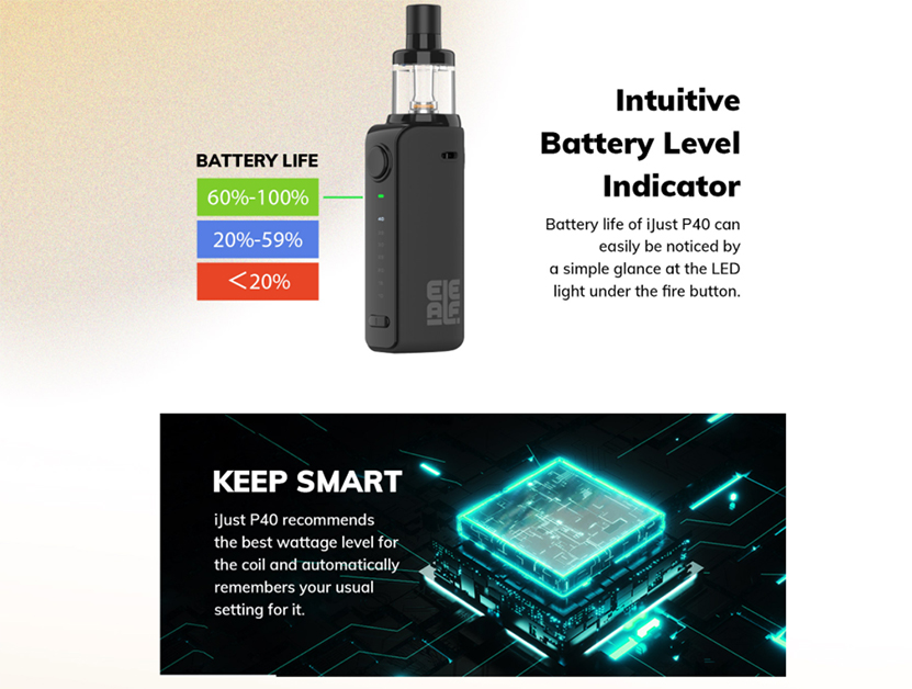 Eleaf iJust P40 Kit LED Indicator and Smart Mode