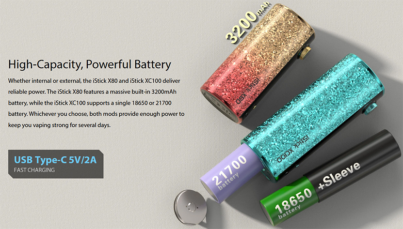 Eleaf iStick X80 Kit and Eleaf iStick XC100 Kit Battery Type