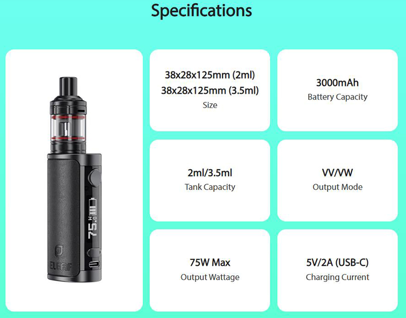 Eleaf iStick i75 with EN Air Kit Specifications