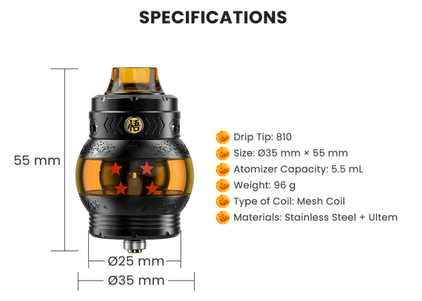 Fumytech Dragon Ball Sub Ohm Tank Specification