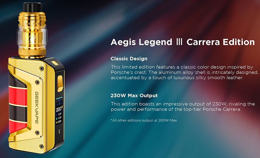 GeekVape Aegis Legend 3 Kit Carrera Edition Specifications