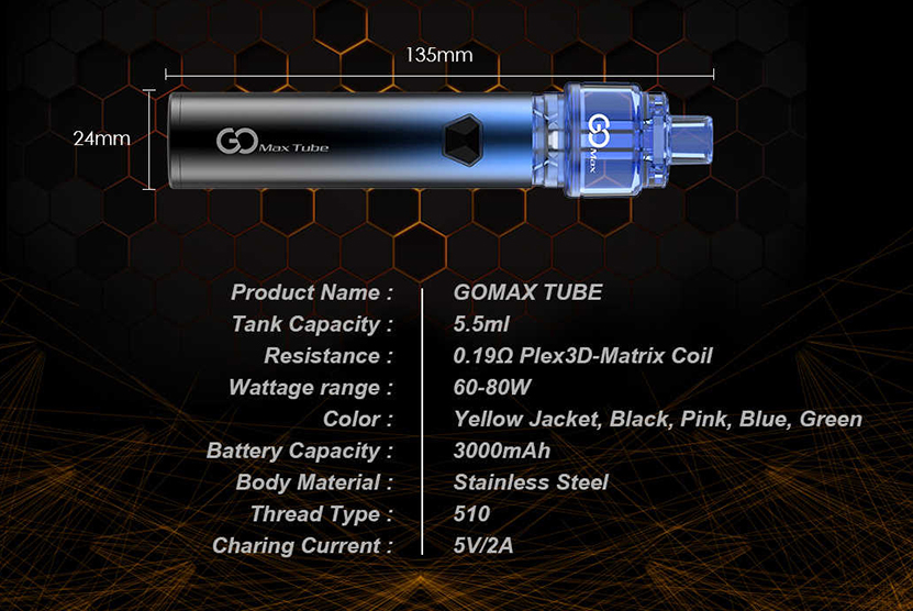 Gomax Tube Vape Kit  Specification