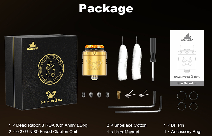 Hellvape Dead Rabbit 3 RDA 6th Anniversary Edition Packing List