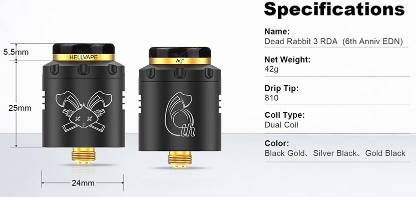 Hellvape Dead Rabbit 3 RDA 6th Anniversary Edition Specifications