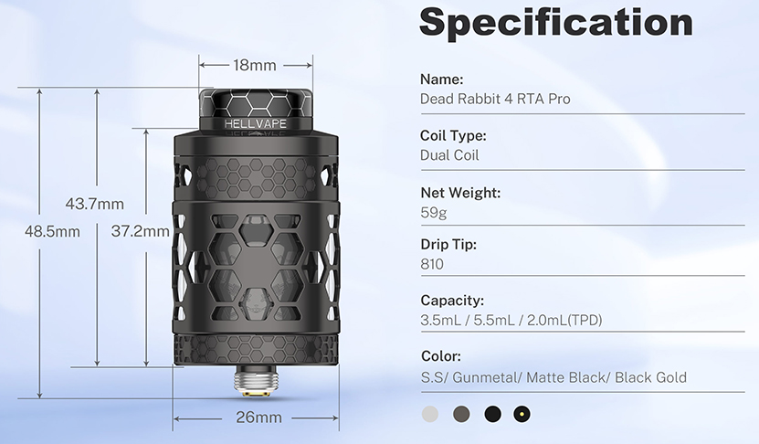 Hellvape Dead Rabbit 4 RTA Pro Specifications