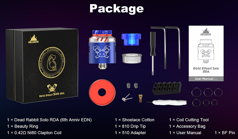 Hellvape Dead Rabbit Solo RDA 6th Anniversary Edition Packing List
