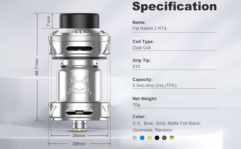 Hellvape Fat Rabbit 2 RTA Specification