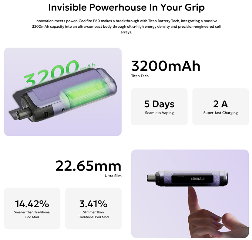 Innokin CoolFire P60 Pod Kit Battery Capacity