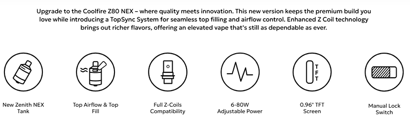 Innokin Coolfire Z80 Nex Kit Features