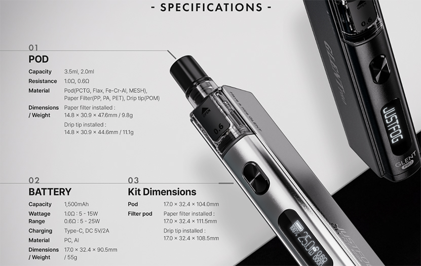 Justfog Glent Pro Kit Specification