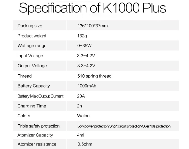 Kamry K1000 Plus ePipe Kit Features 11