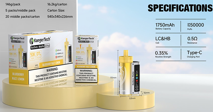 Kanger Subox Mate D-Pod Disposable Vape Specifications