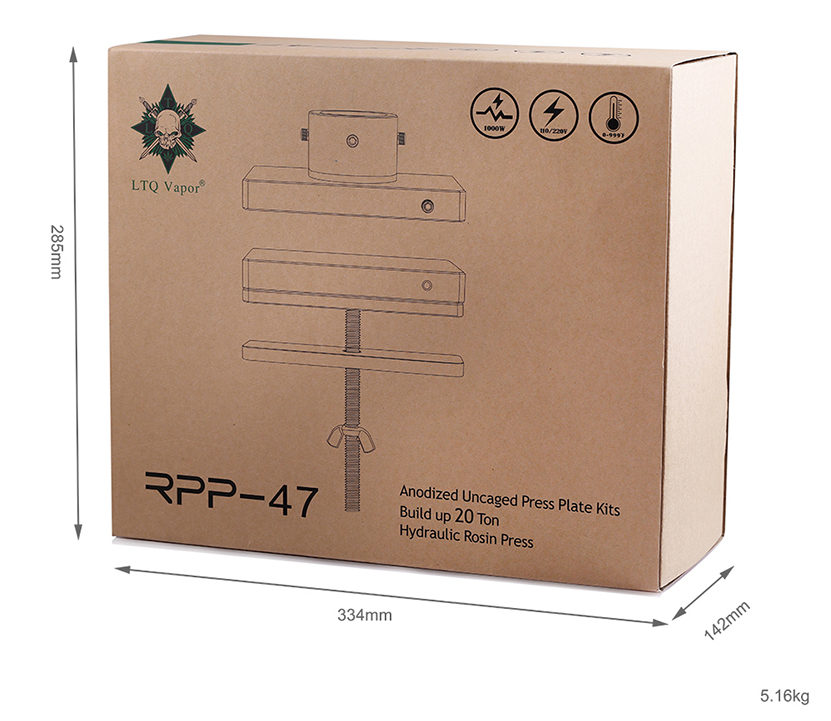 LTQ Vapor RPP-47 Rosin Press Plate Package Size and Weight