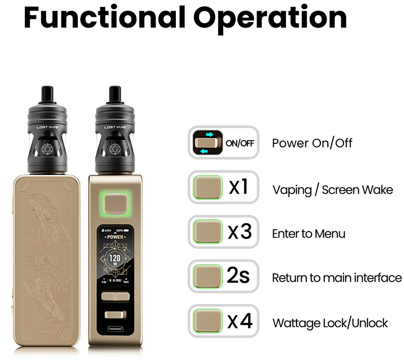 Lost Vape Centaurus M120 S Kit Functional Operation