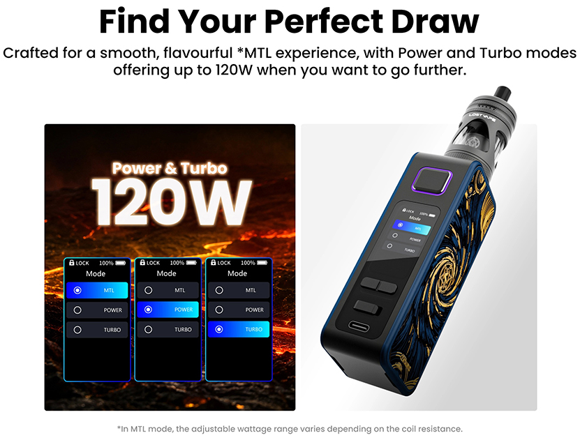 Lost Vape Centaurus M120 S Kit Three Modes