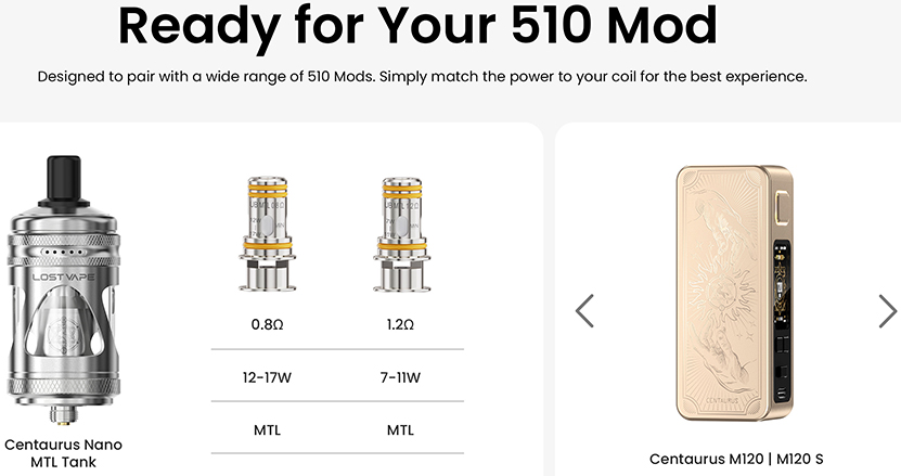 Lost Vape Centaurus Nano MTL Tank Mod Compatible