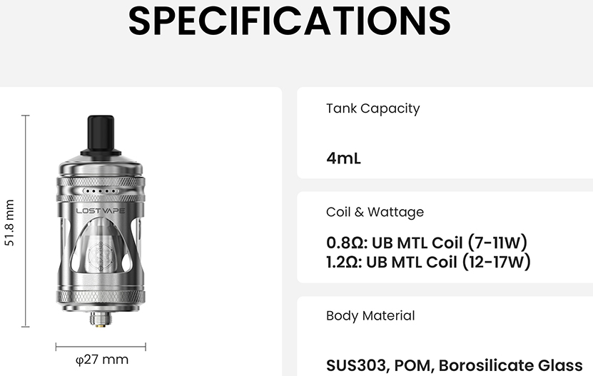 Lost Vape Centaurus Nano MTL Tank Specification