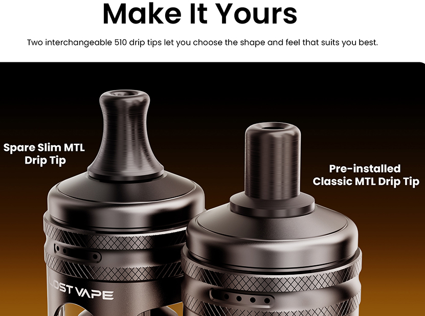 Lost Vape Centaurus Nano MTL Tank Two 510 Drip Tip