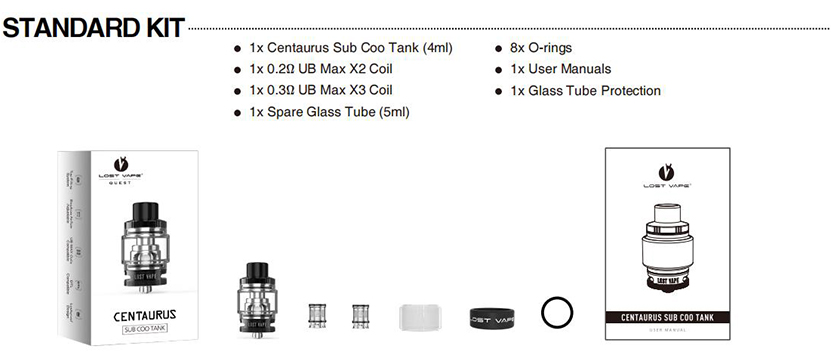 Lost Vape Centaurus Sub Coo Tank Packing List