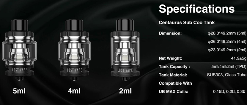 Lost Vape Centaurus Sub Coo Tank Specifications