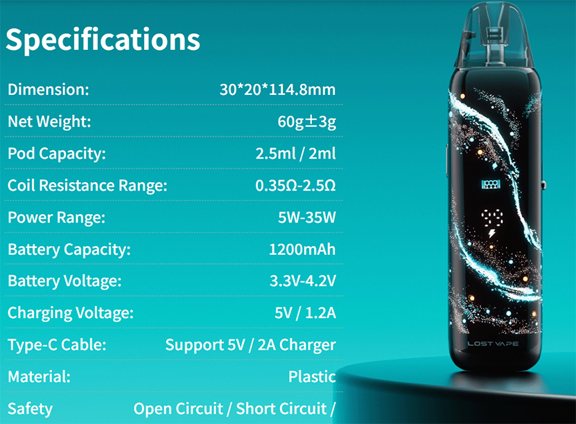 Lost Vape Galaxy T360 Kit Specification