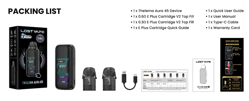 Lost Vape Thelema Aura 45 Kit Package