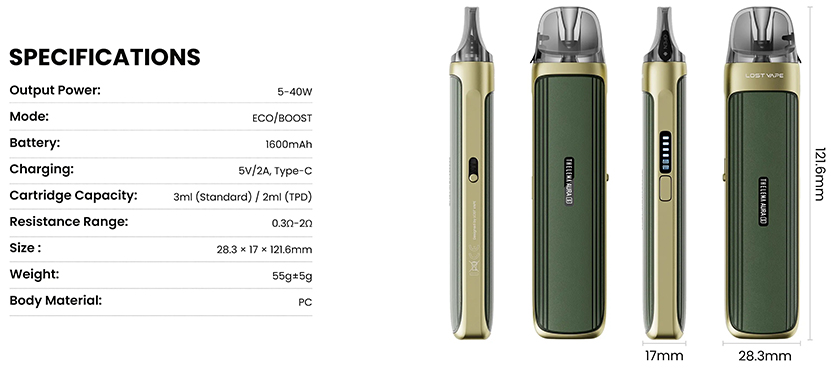 Lost Vape Thelema Aura S Kit Specifications