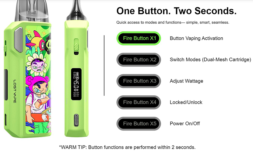Lost Vape Thelema Elite DM45 Kit Button Function