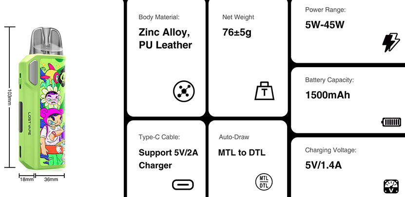 Lost Vape Thelema Elite DM45 Kit Specifications