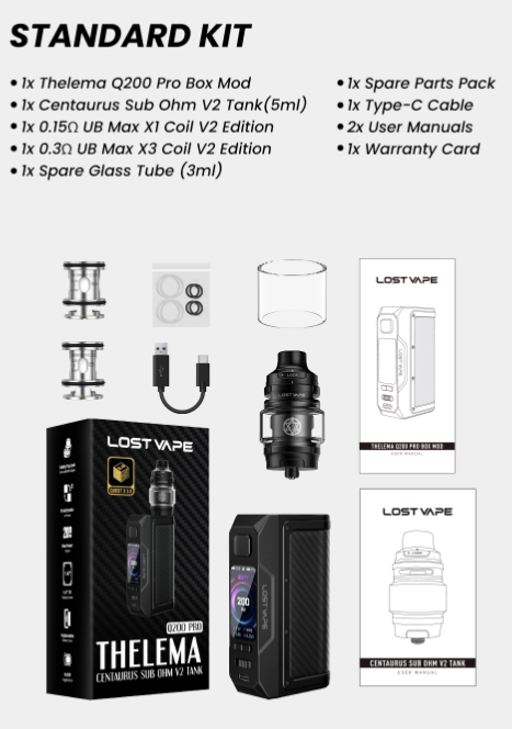 Lost Vape Thelema Q200 Pro Kit Package