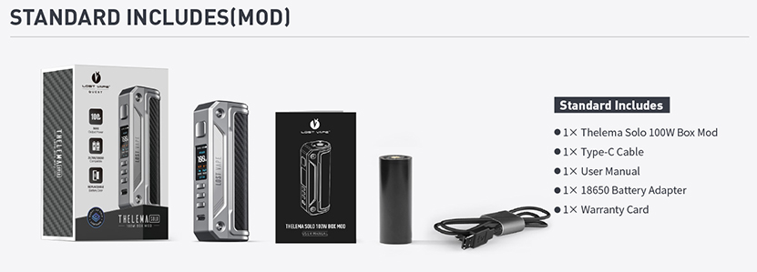 Lost Vape Thelema Solo 100W Mod Package