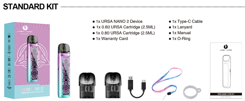 Lost Vape Ursa Nano 2 Kit Packing List