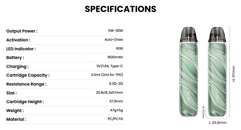 Lost Vape Ursa Nano S3 Kit Spec