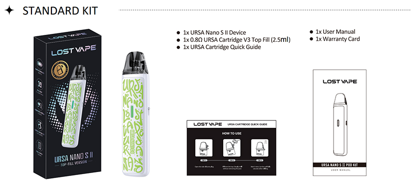 Lost Vape Ursa Nano S II Pod Kit Packing List