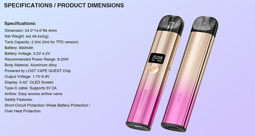 Lost Vape Ursa Pro Pod Kit Specification