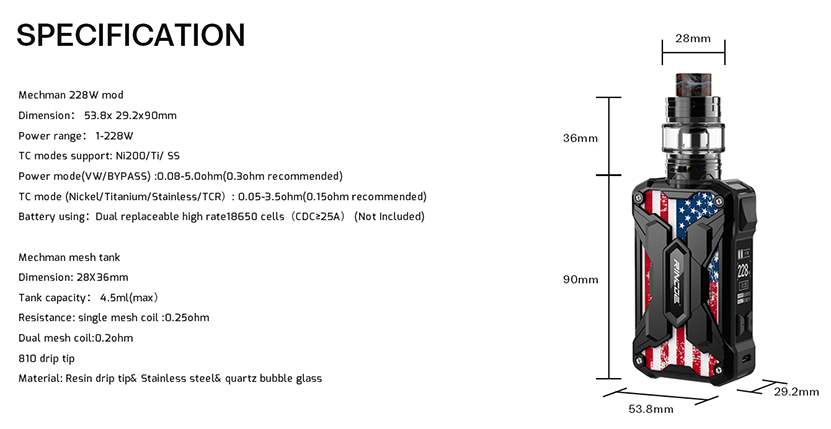 Mechman Vape Kit Specification