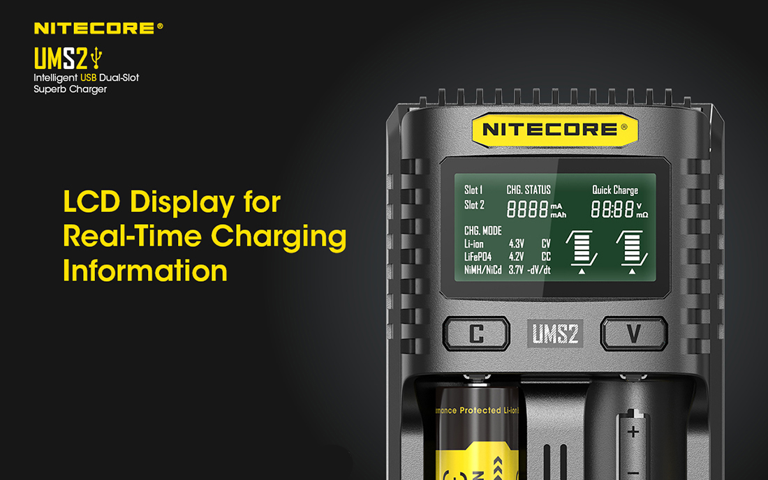 Nitecore UMS2 Battery Charger LCD1