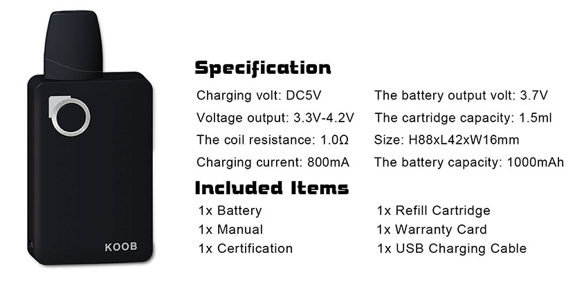 OVANTY KOOB Pod Vape Kit Specification