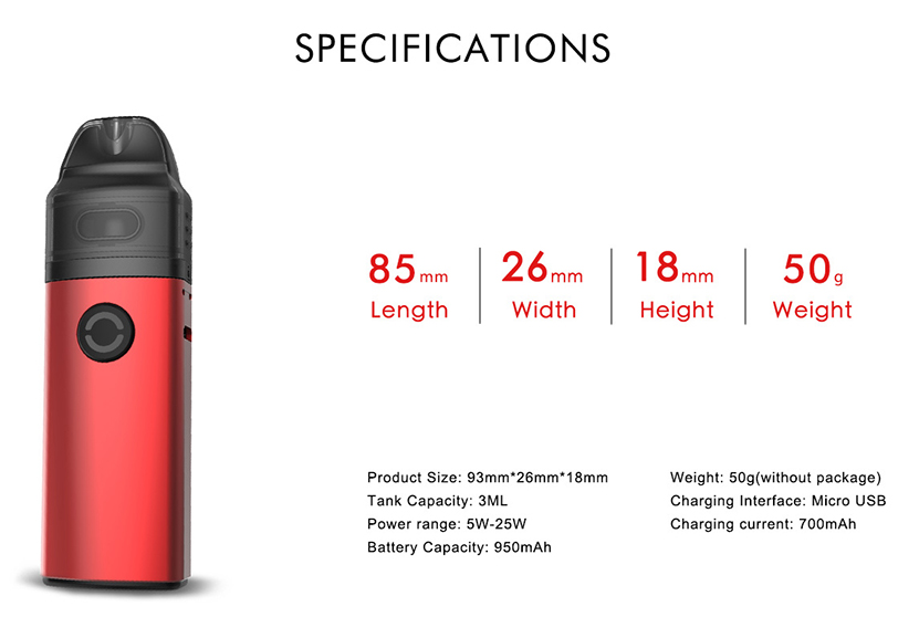 Phiness HUB Pod Vape Kit Specification