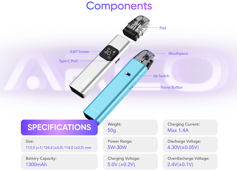 SMOK Arco Digi Lite Kit Specifications