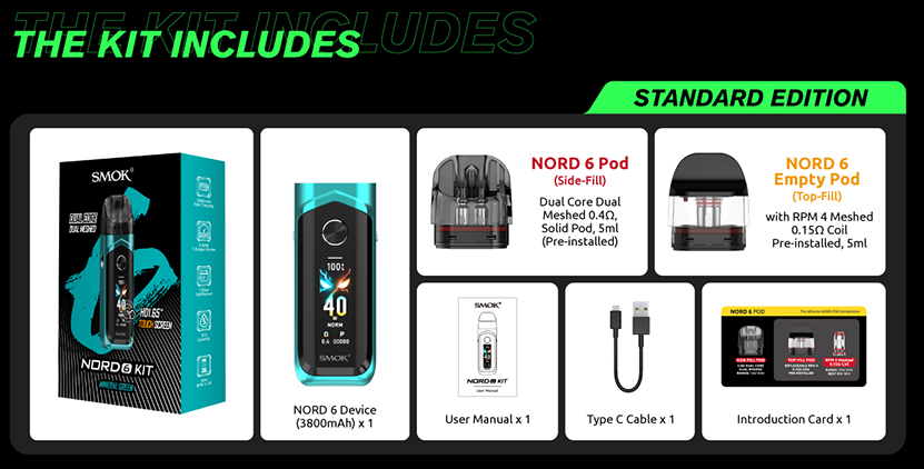 SMOK Nord 6 Pod Kit Packing List