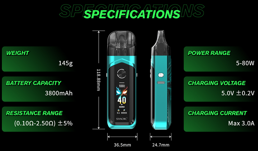 SMOK Nord 6 Pod Kit Specifications