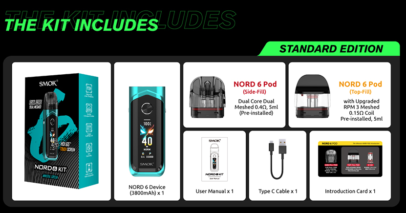 SMOK Nord 6 Pod Kit Packing List