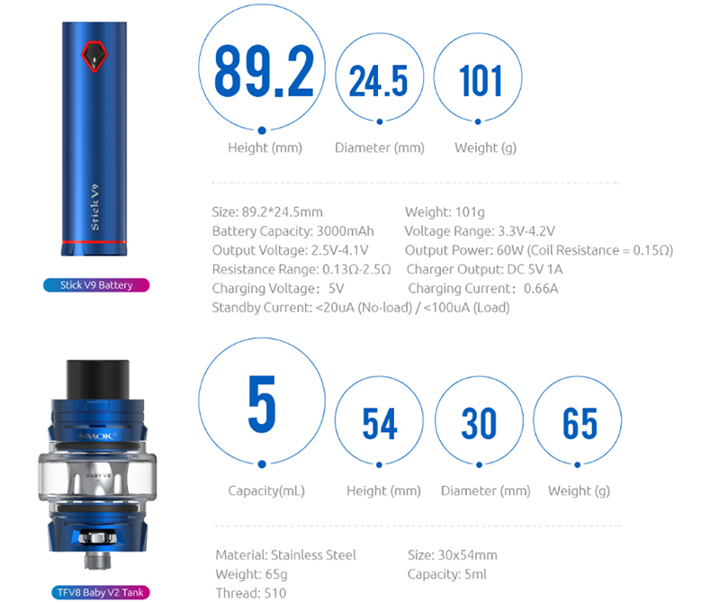 SMOK Stick V9 Kit Parameters