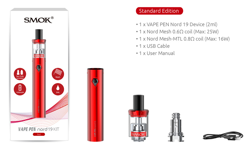 SMOK VAPE PEN Nord 19 Starter Kit Includes